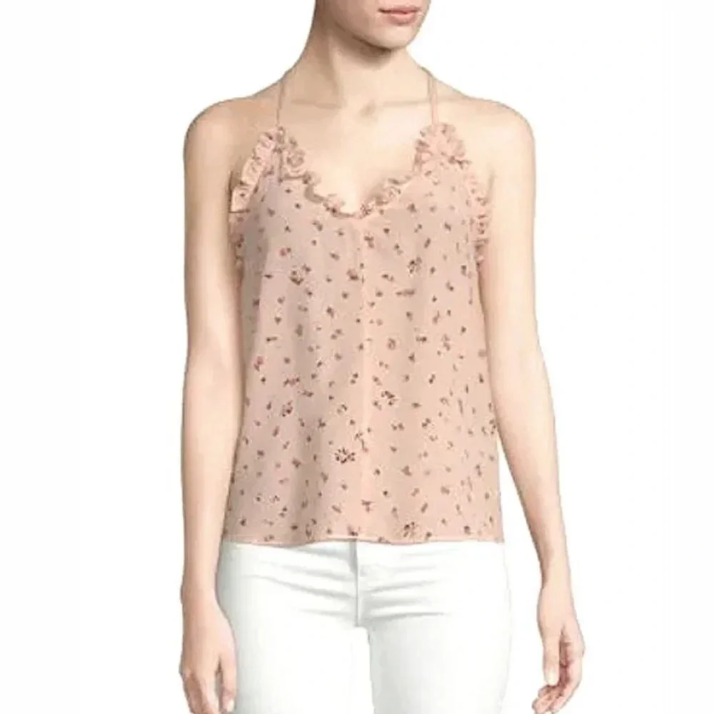 Rebecca Taylor, ‘Mia’ Floral Print Silk Ruffle Camisole In Ballet, Size 0, Pink - Picture 1 of 7